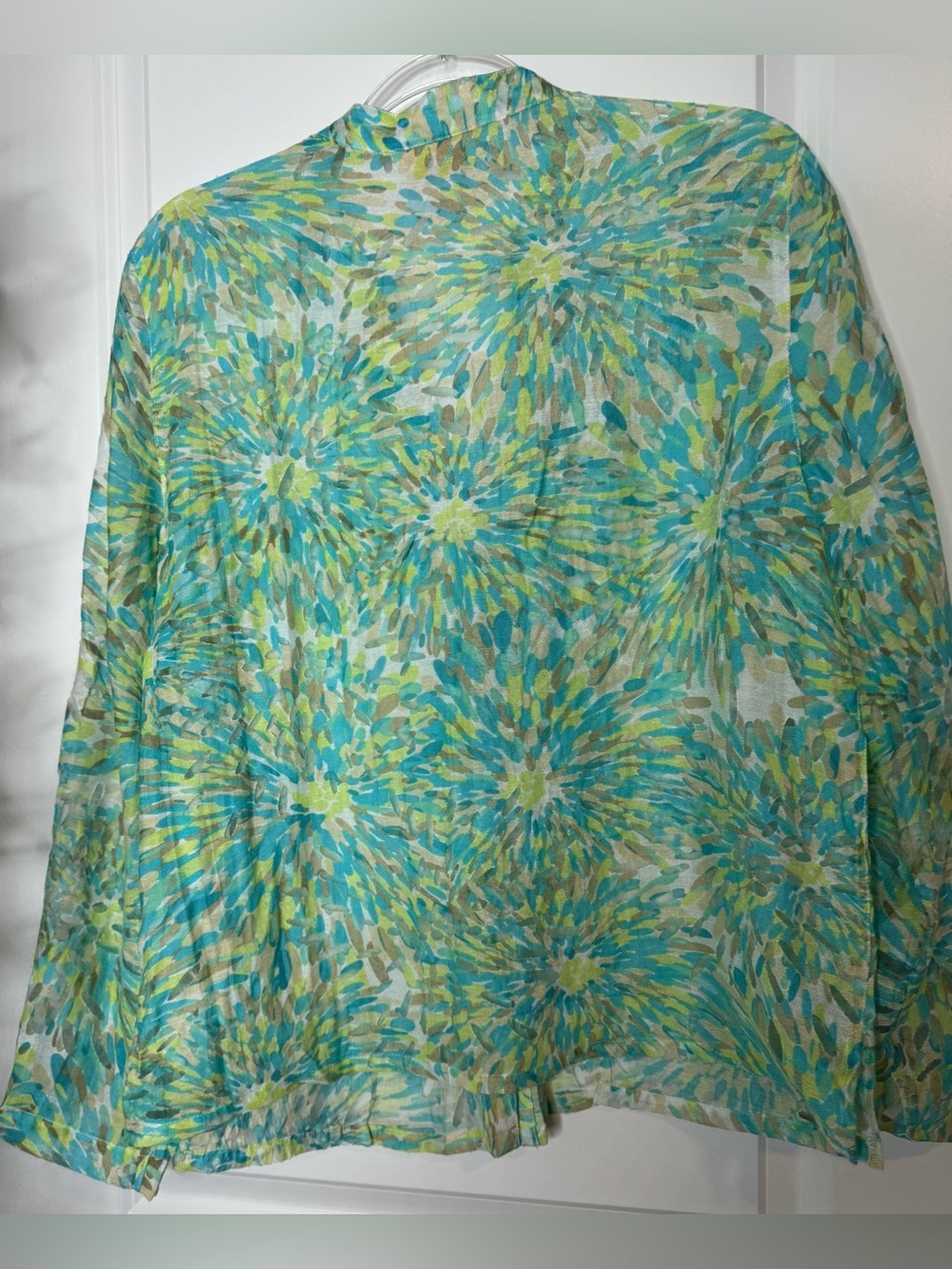 Ruby Rd. Green Teal Floral Button-Front Women's sheer blouse tropical sheer 16 - Picture 3 of 3